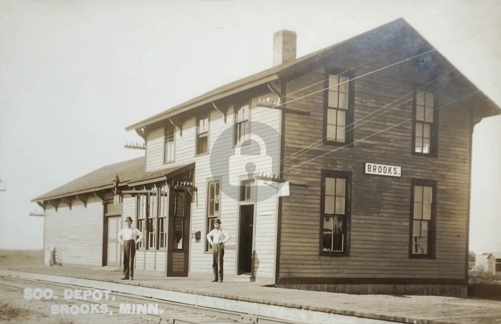 c1910 SOO LINE Railway Depot BROOKS MN RPPC Photo Postcard COPY