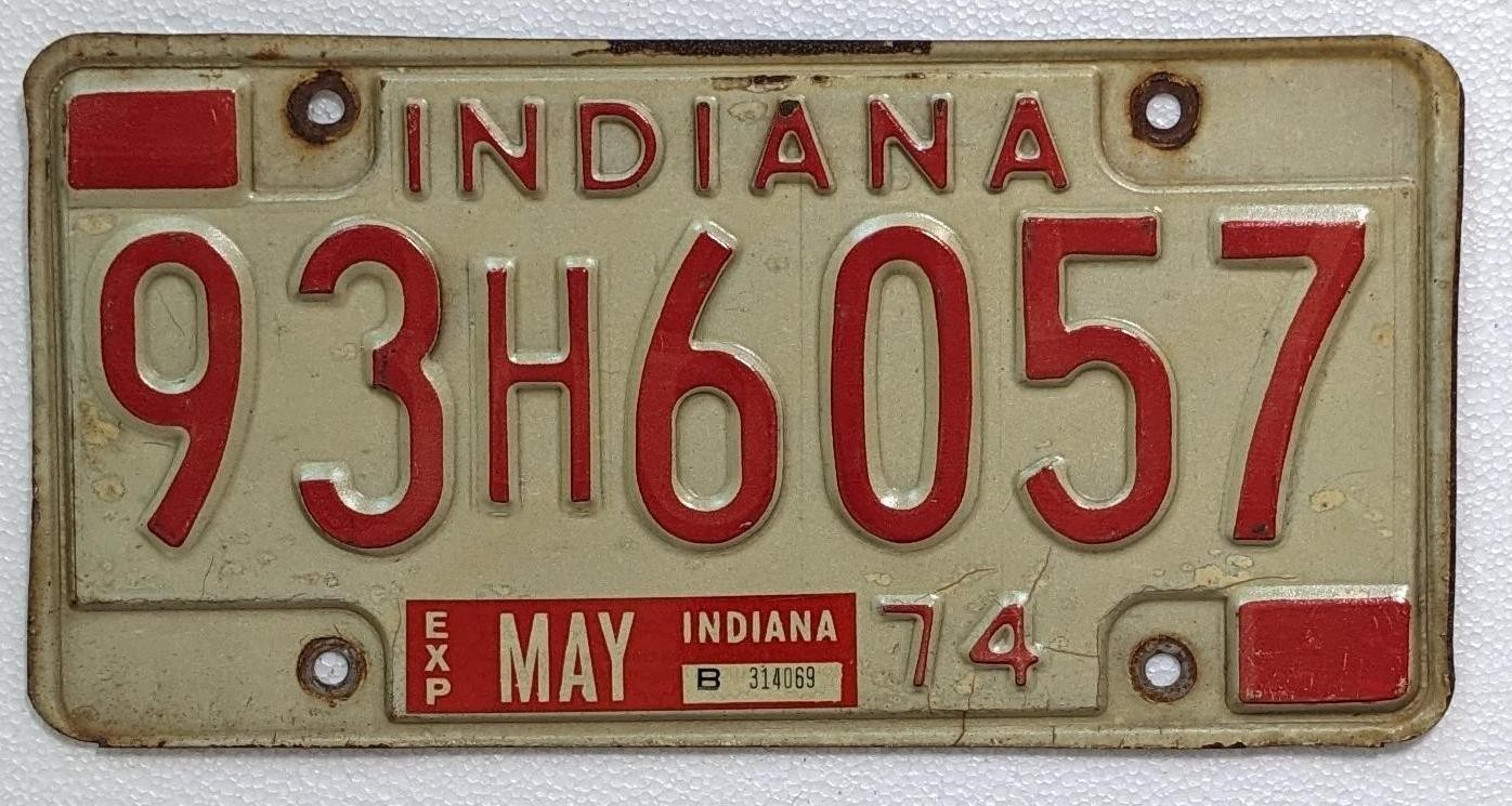 Vintage 1974 Indiana License Plate Garage decor  Marion County