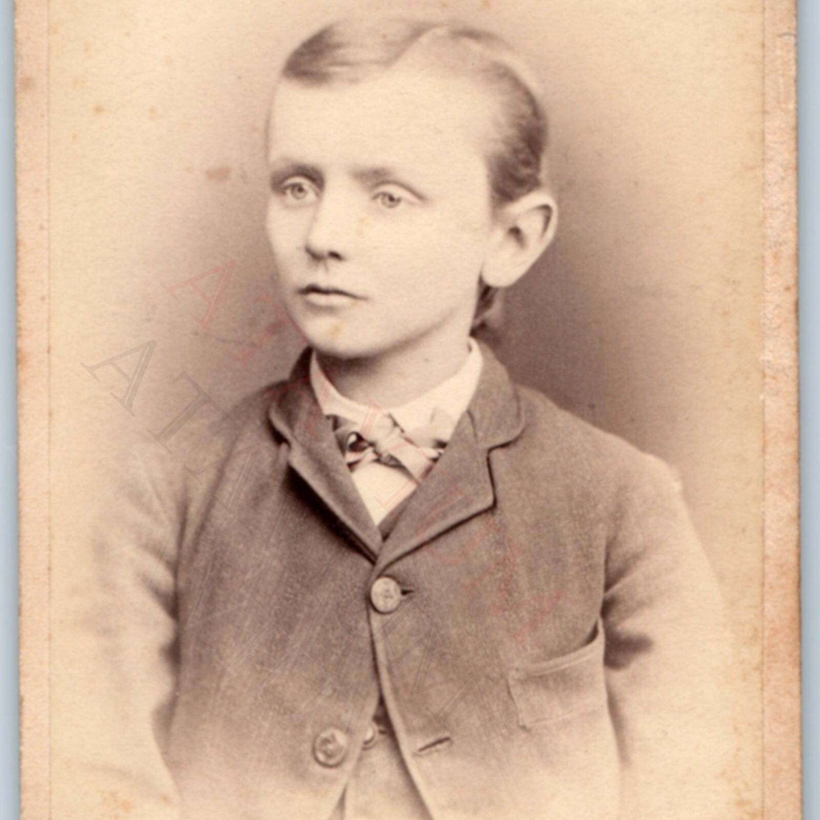 c1870s Oconomowoc WI CDV Photo Boy Portrait Bow Tie D G Munger Photographer WI