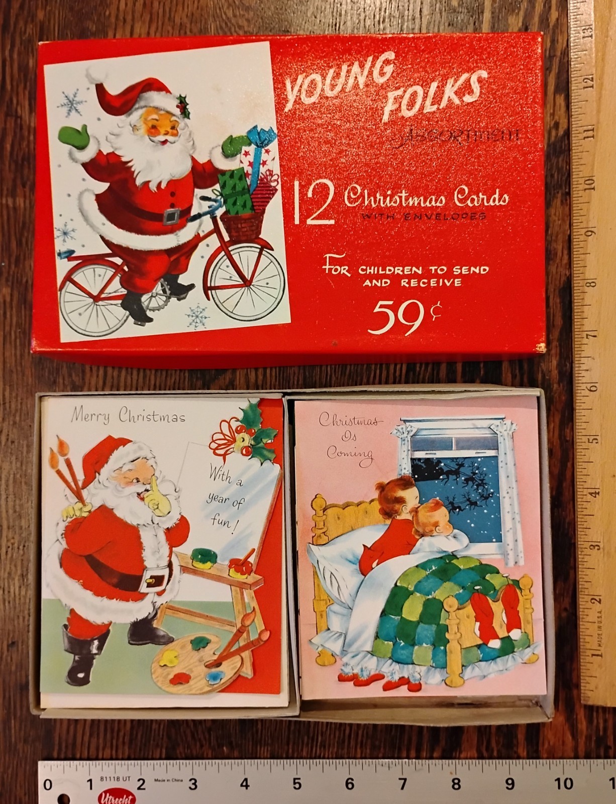VINTAGE 1940\'s YOUNG FOLKS BOX 12 CHRISTMAS CARDS wEnvs CHILDREN\'S ASSORTED USA