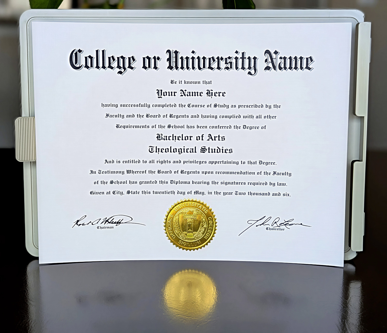 Personalized College Diploma with Raised Gold Foil Seal