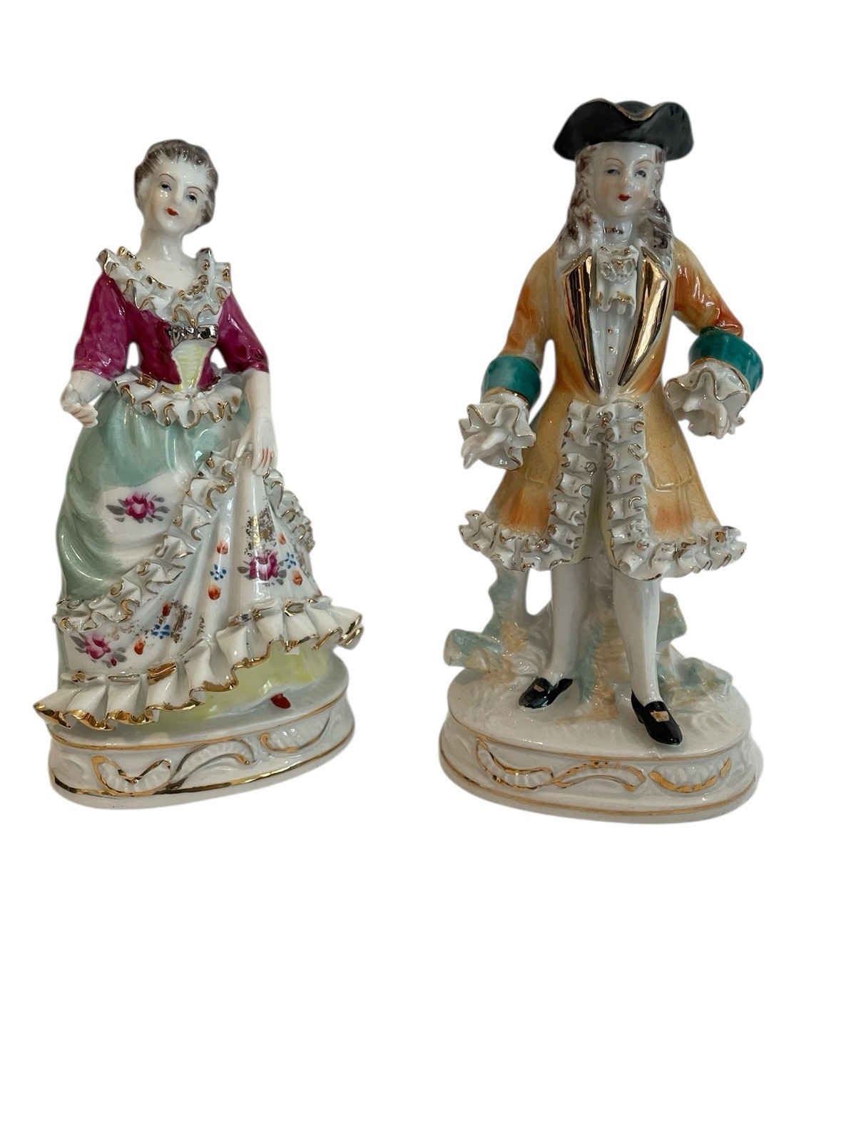 Set of 2 Rare Antique Victorian Couple Meissen Style Figurines Figures Vintage