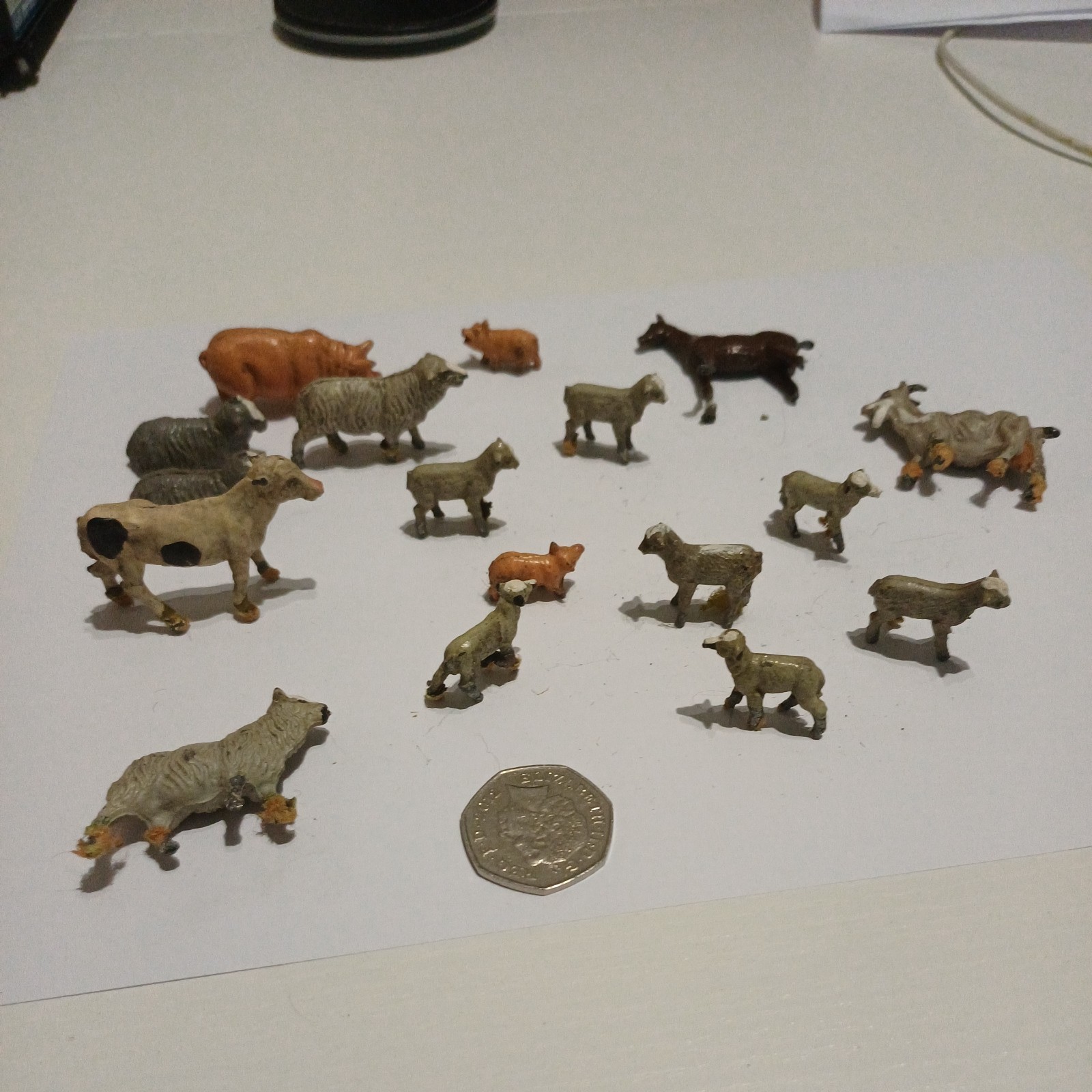 Lead Metal Farm Animals Figures x 15 Vintage Antique, possibly Britains. 