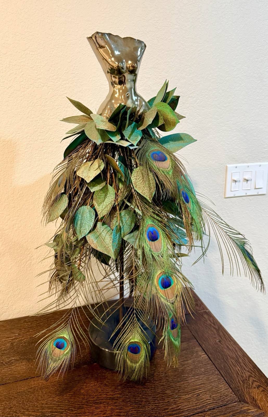 Estella Fransbergen  Fine Art Bronze Female Torso Sculpture Peacock Feathers