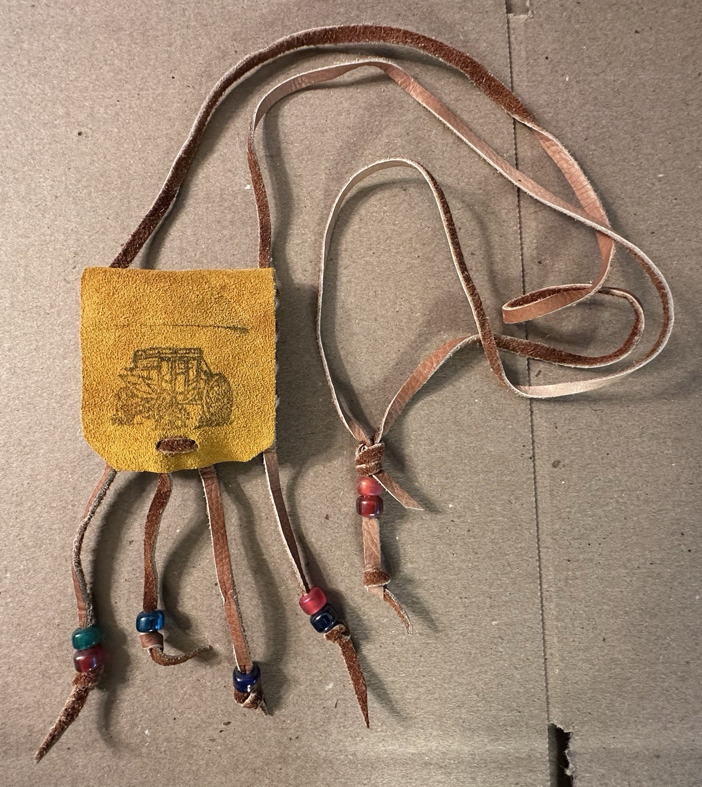 Native American Indian Hand Made Fringed Leather Medicine Bag Pouch Costume