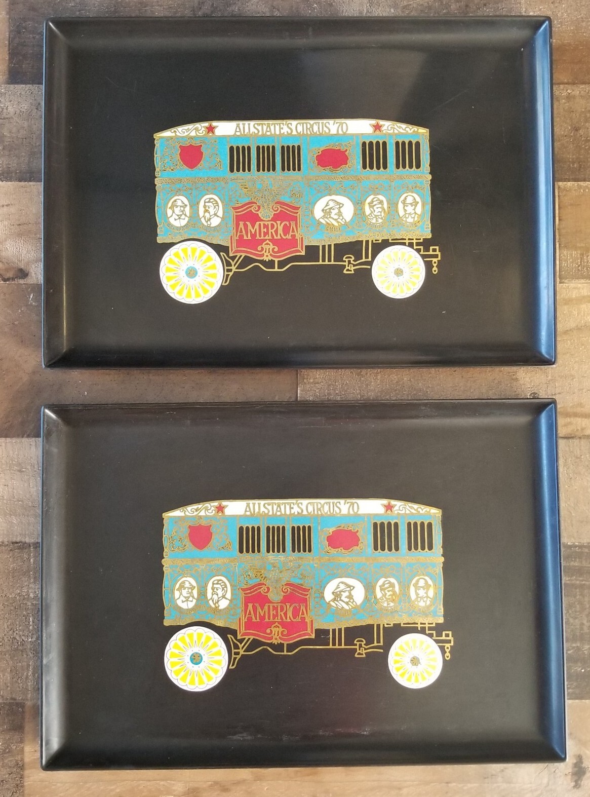 Vintage 60 70s Barnum Bailey's Circus Dinner Trays Wagon Couroc Mid Century