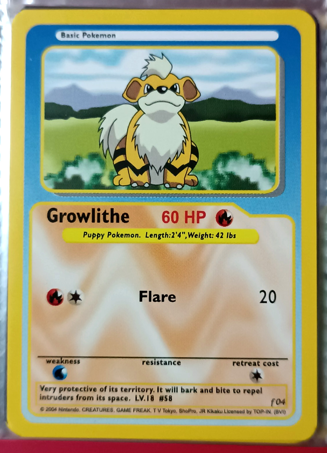 INDIA POKEMON CARD BY FUNSKOOL 2004: GROWLITHE 60 HP POKEMON CARD