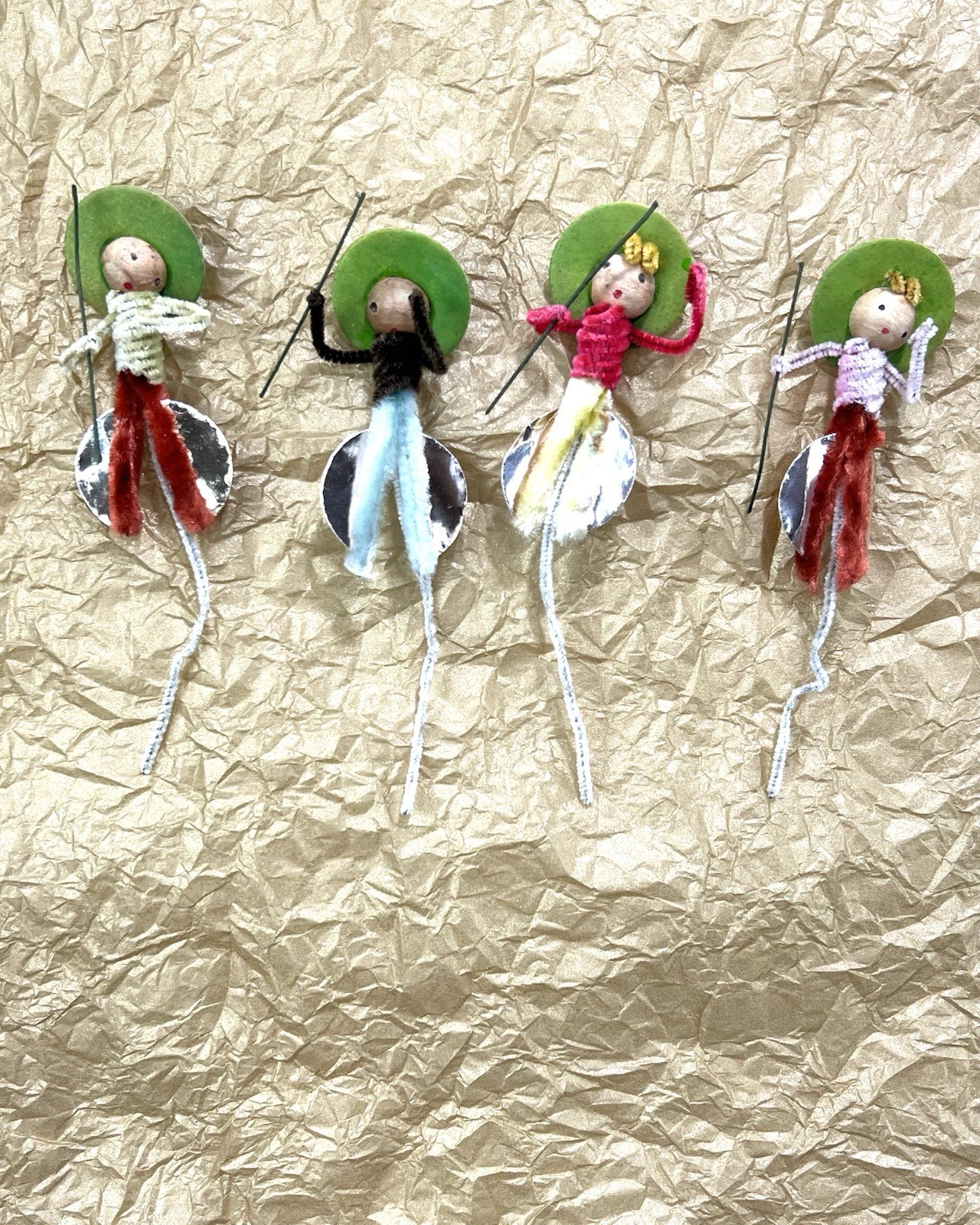 4 Vintage Chenille Cowboy in Hat Chaps Spun Cotton Christmas Pick Ornament Japan
