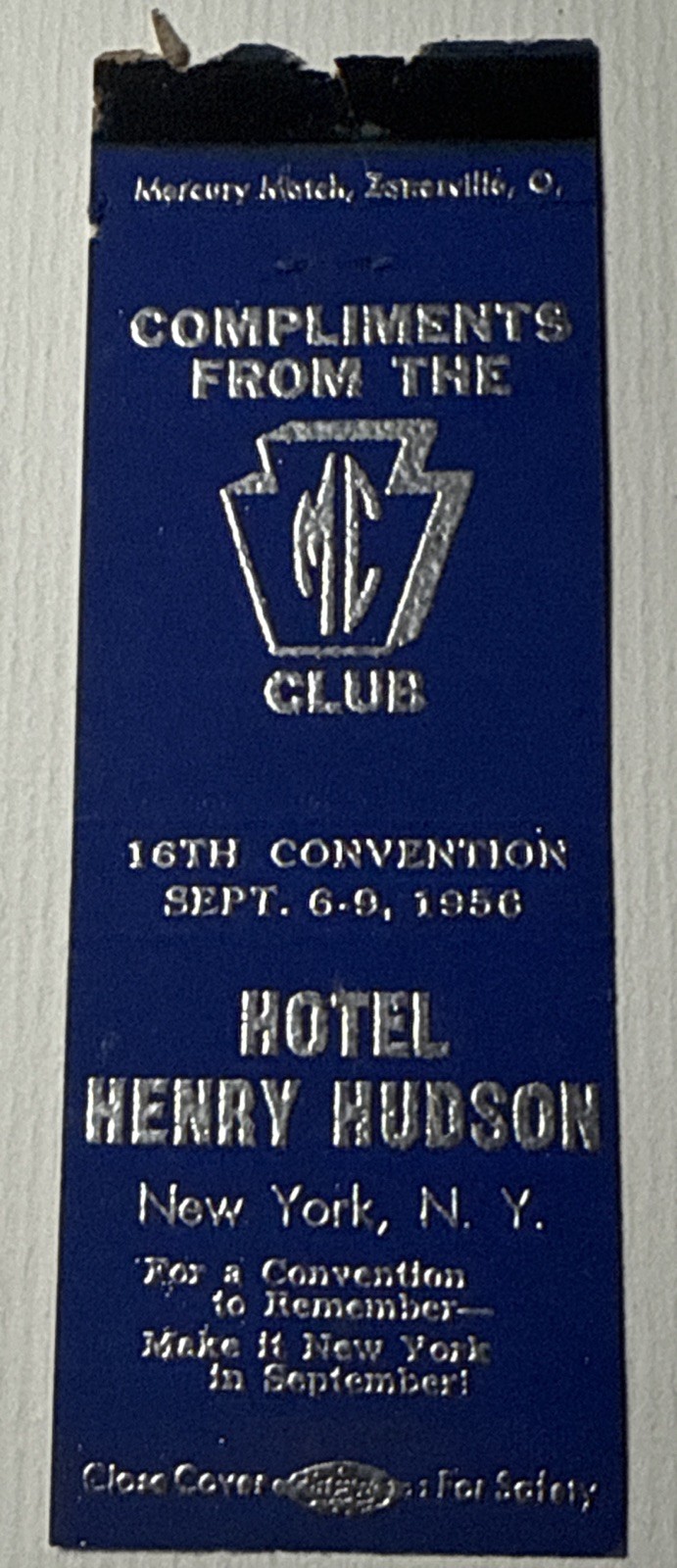 Vtg 1930s Hotel Henry Hudson New York Matchbook Vtg Matches Advertising