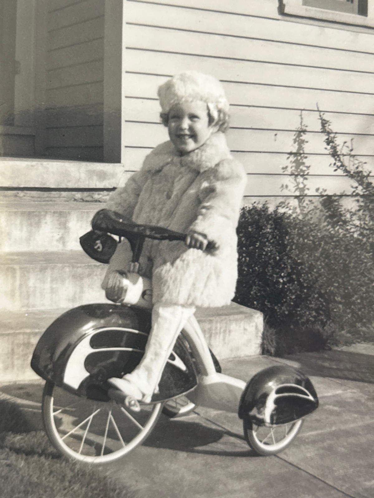 1930s Girl Streamline Tricycle Art Deco Vintage Photo