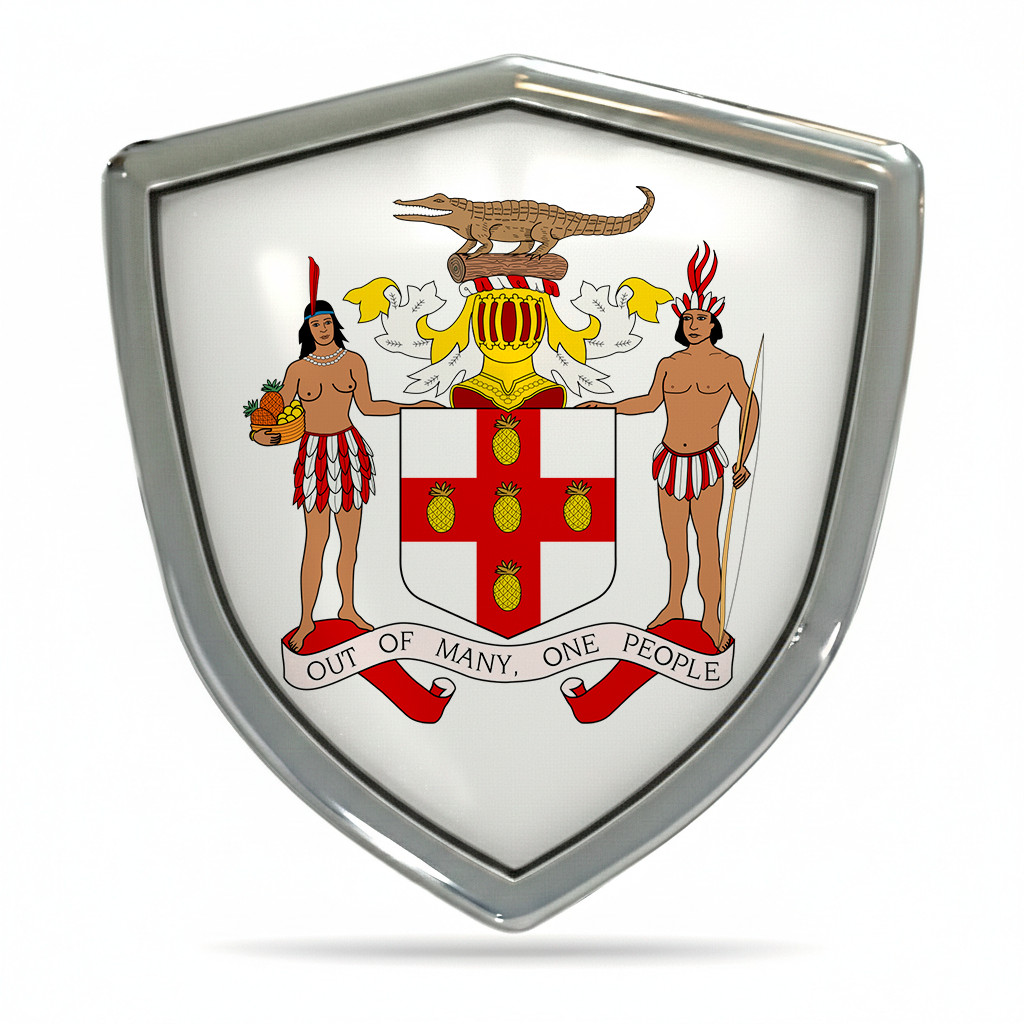 3D Domed Jamaica Coat of Arms Jamaican Flag Car Sticker Resin Emblem Badge...