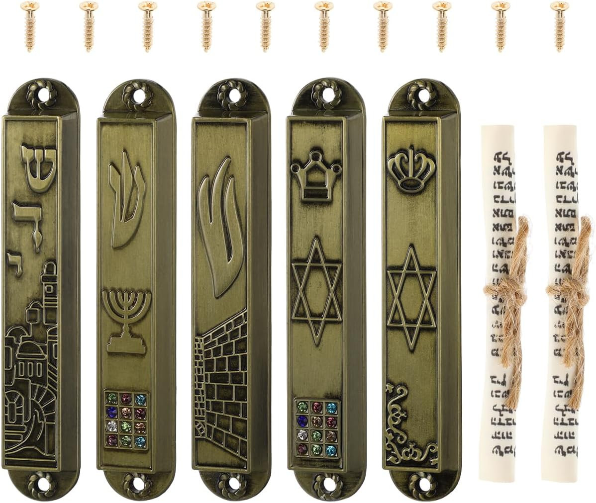 5 Pack Mezuzah Decor with Scroll Paper Vintage Judaica Mezuzah Plaque 5 Pack Mezuzah Decor with Scroll Paper Vintage Judaica Mezuzah Plaque