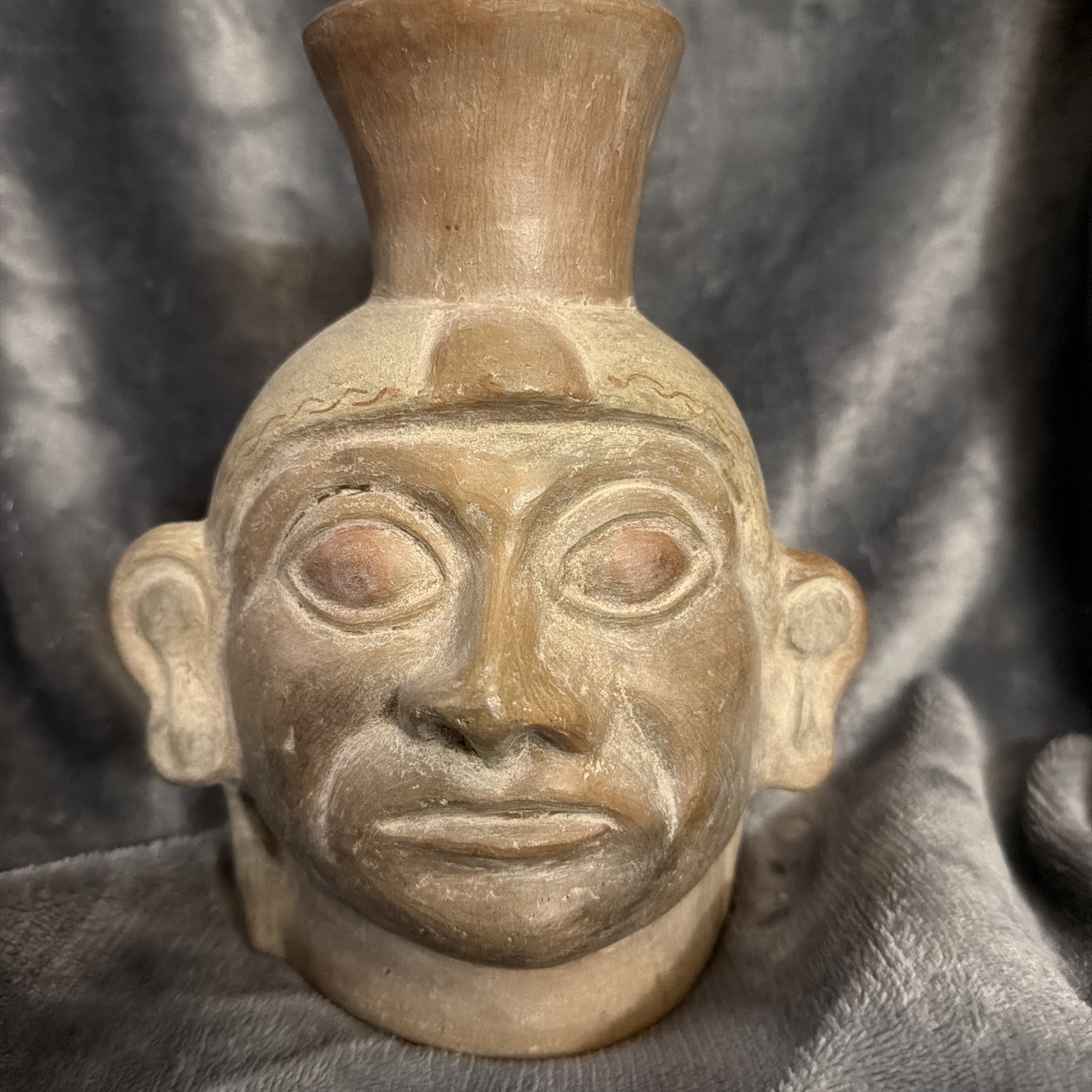 Vintage Mid-Century Peruvian Moche Culture Portrait Head Vessel Replica