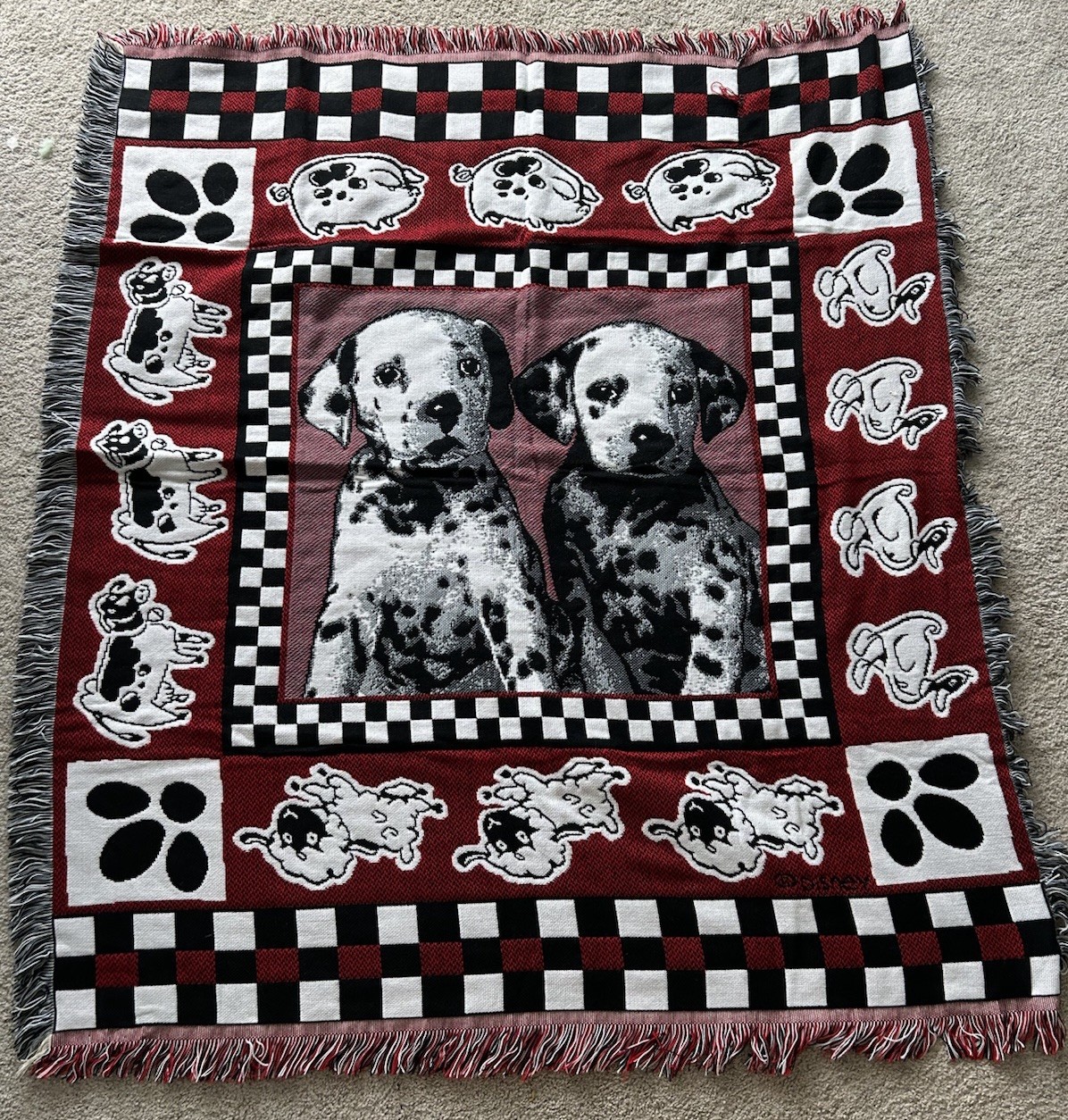 Vintage 1990s Disney 101 Dalmatians Woven Tapestry Throw Blanket 52*60 **read