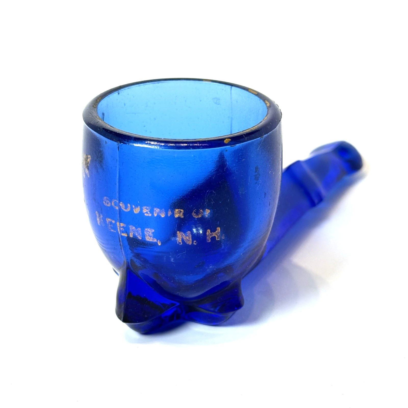 KEENE NH NEW HAMPSHIRE Souvenir ANTIQUE BLUE Glass TRINKET PIPE