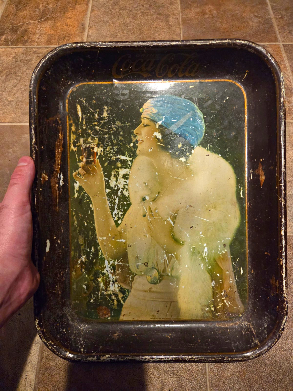 1921 Original Antique Coca-Cola Vintage Serving Tray Girl Stole Flapper
