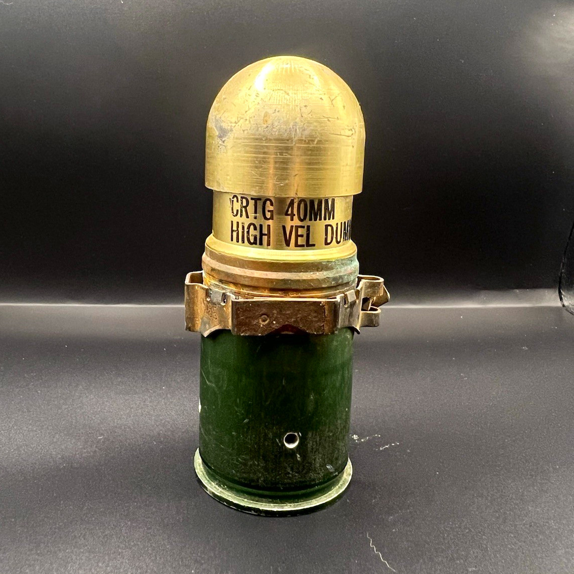 40mm High Velocity Dummy Cartridge Round, Green Brass Military Collectible