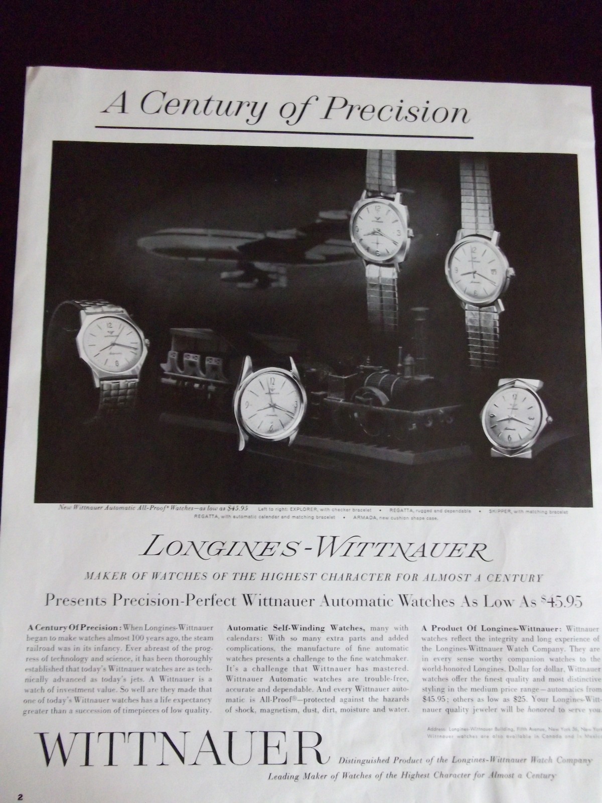 1963 Longines Wittnauer Men's Watches 5 Models Shown & Named Advertisement