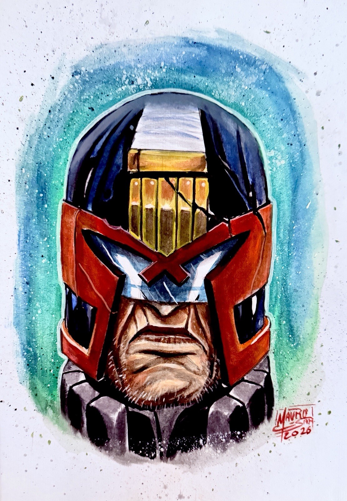 Judge Dredd - 9x12 Mauro Cesar Inked Full Color Original Art w/COA - NOT a Print