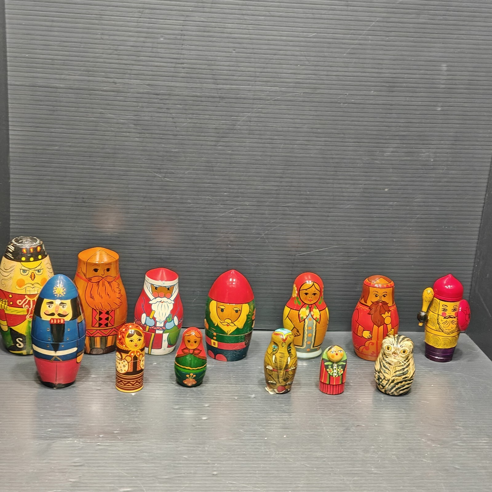 Vintage Wooden Russian Nesting Dolls Matryoshka Nutcracker Santa Mixed Lot