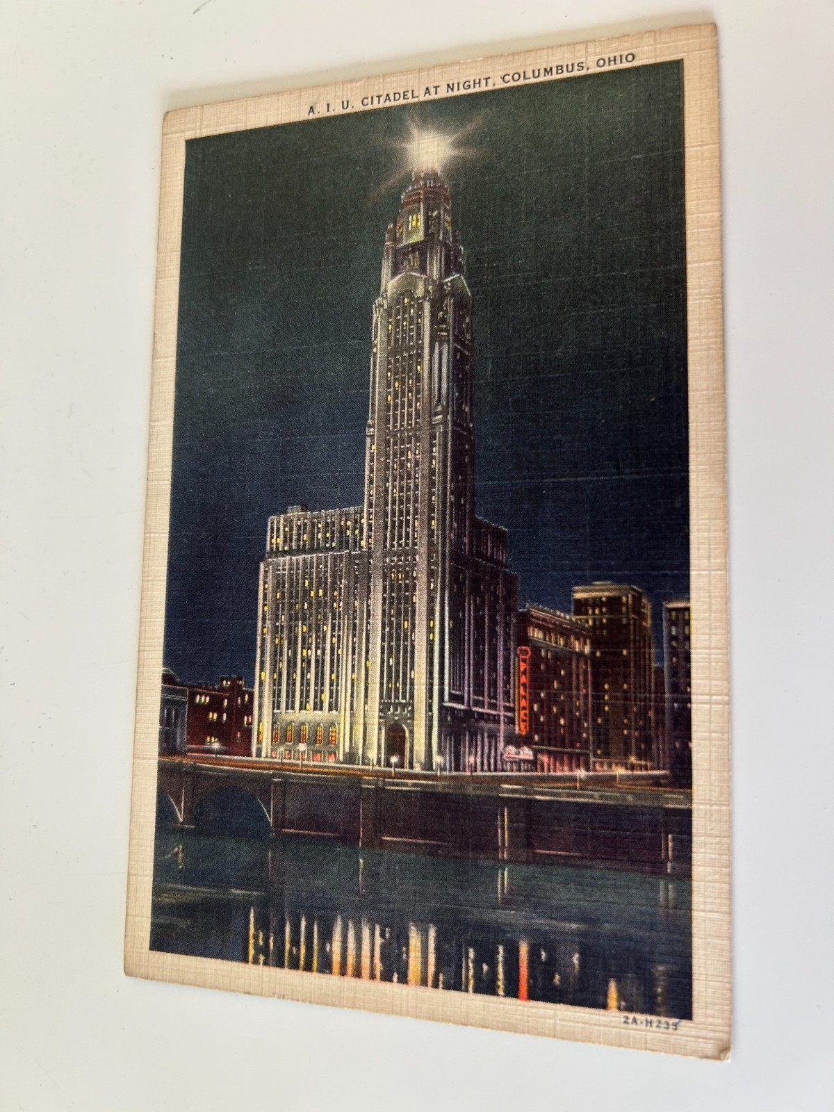 A. I. U. Citadel at Night Columbus Ohio Building Postcard