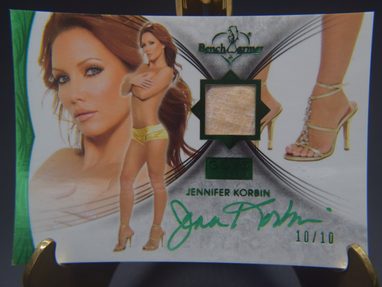 2013 Bench Warmer Gold Edition Shoe Memorabilia Jennifer Korbin s/n 10/10 Green