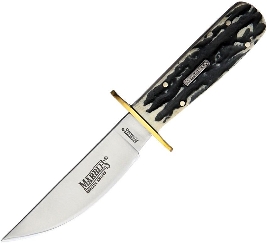 Marbles Black Stag Bone Cowboy Fixed Blade Bowie Hunter Knife Full Tang W/sheath