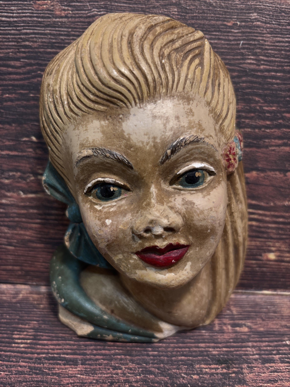 Rare Vintage 1930s Chalk ware Lady Face Wall Decor