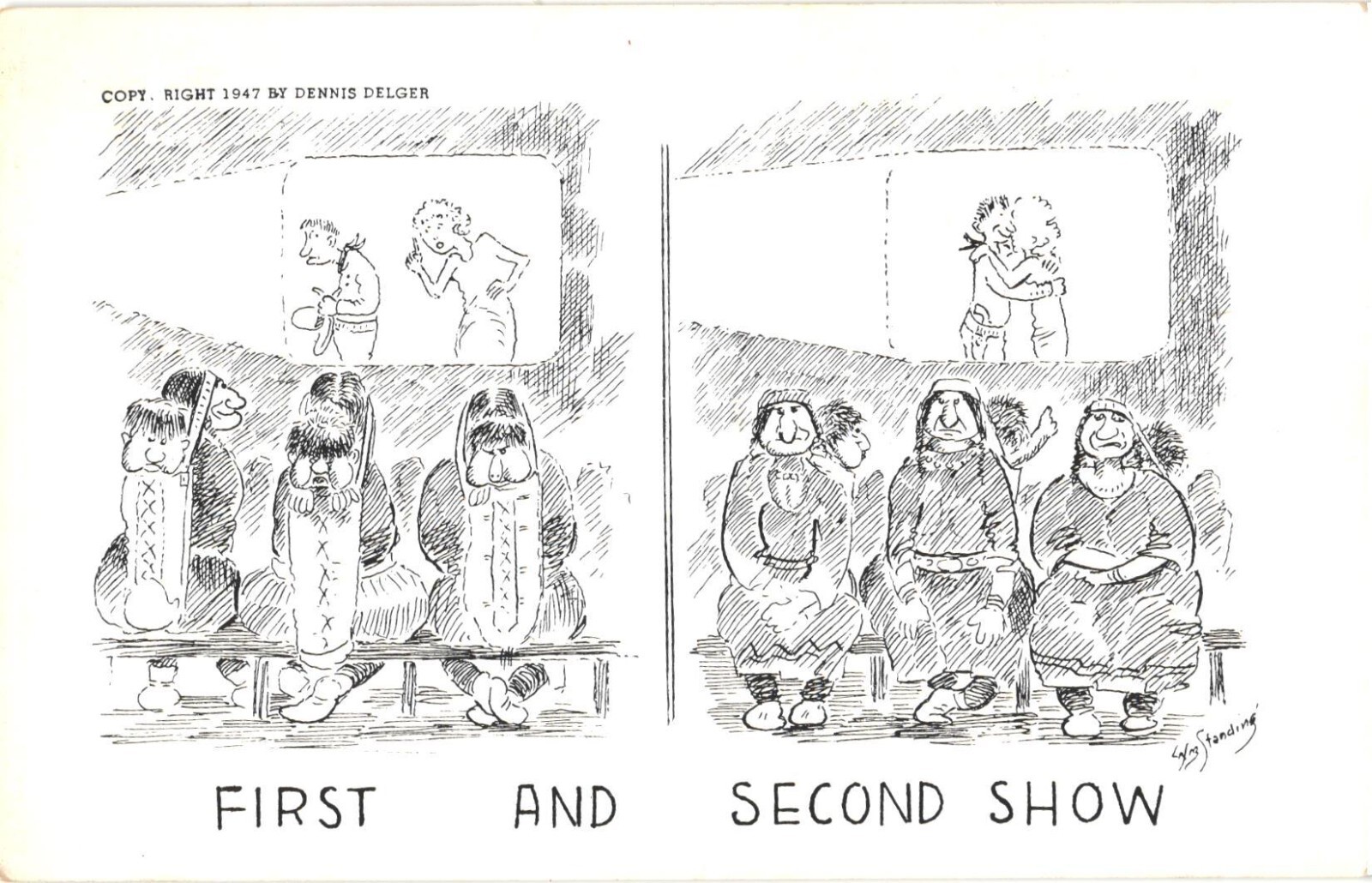 Humor Comic First & Second Show Wm Standing Art Postcard 1947 Unused