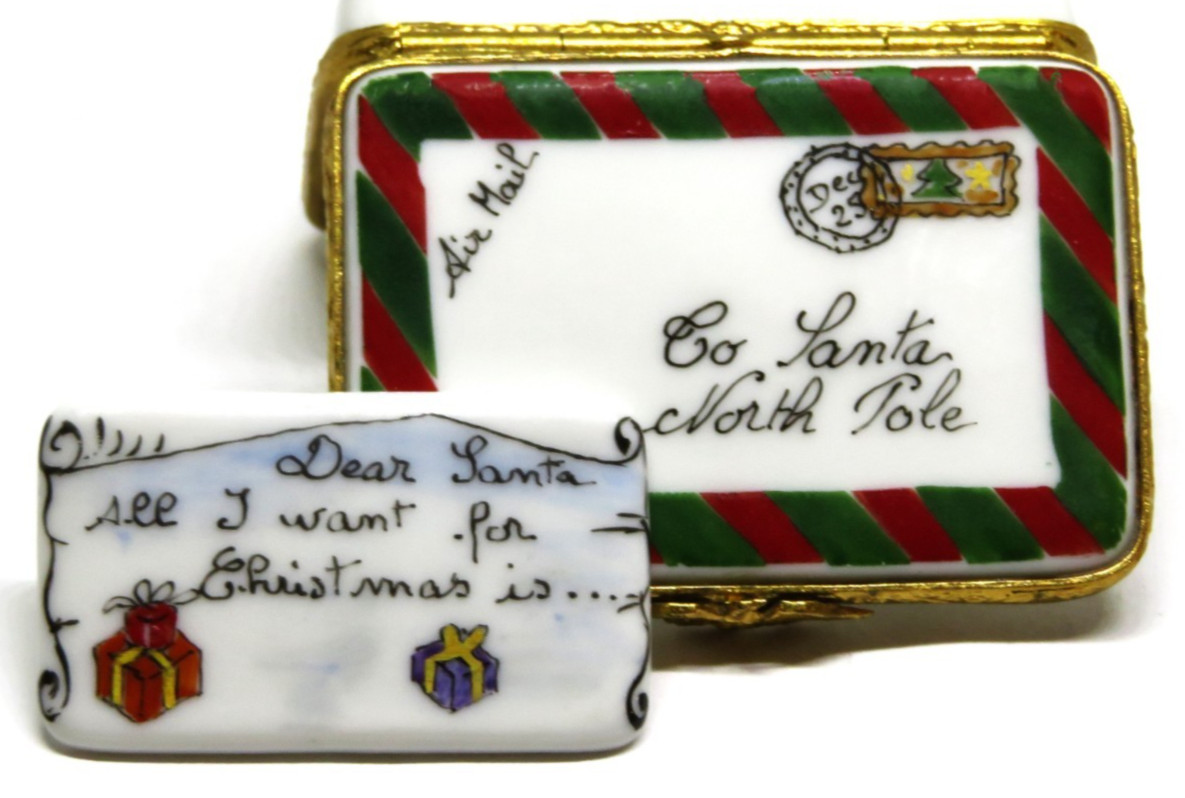 LIMOGES FRANCE BOX - ARTORIA - STAMPED ENVELOPE & LETTER TO SANTA CLAUS - LE 450