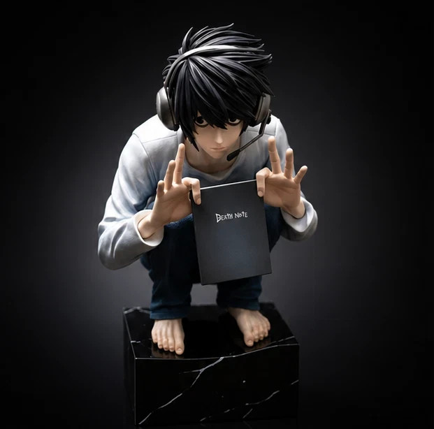 Anime Death Note L Model Figure Squatting L PVC Statue 2 Head Collectible