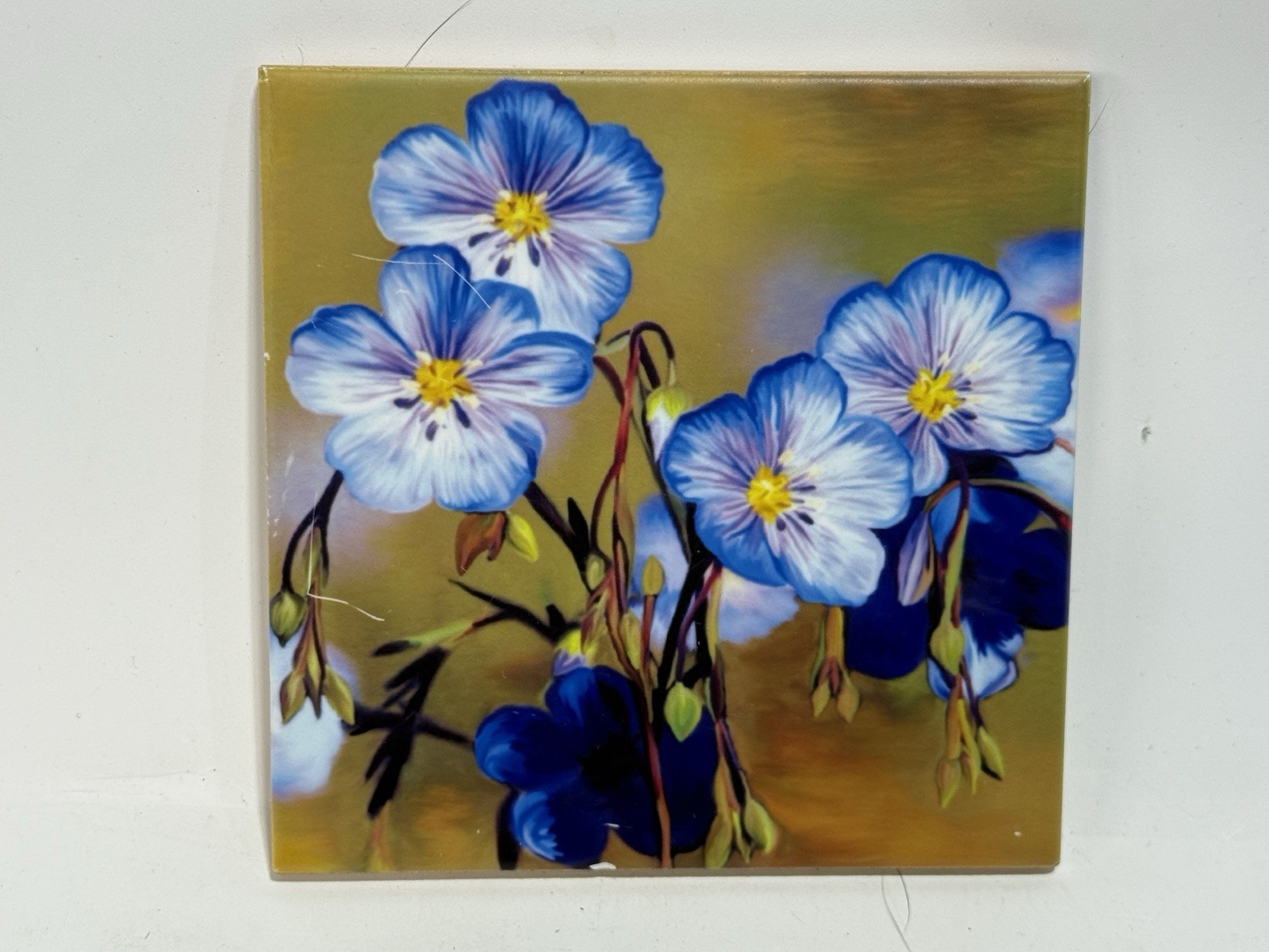 Catherine Claxton Blue Flax flowers ceramic tile coaster Sedona NM 4\