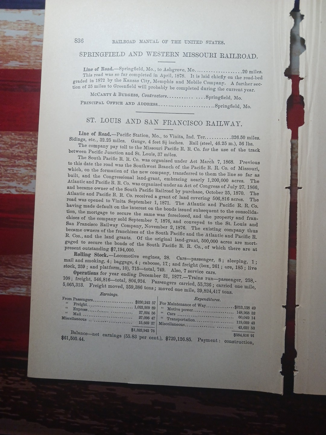 ~1878 Train Report ST LOUIS & SAN FRANCISCO RAILWAY Vinita Indian Territory 