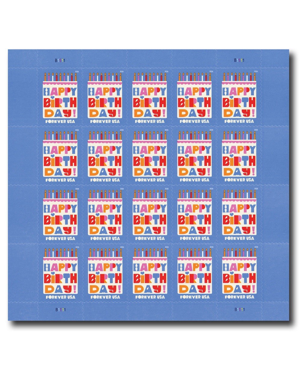 USPS SHEET OF 20 FIRST CLASS LETTER STAMPS HAPPY BIRTHDAY
