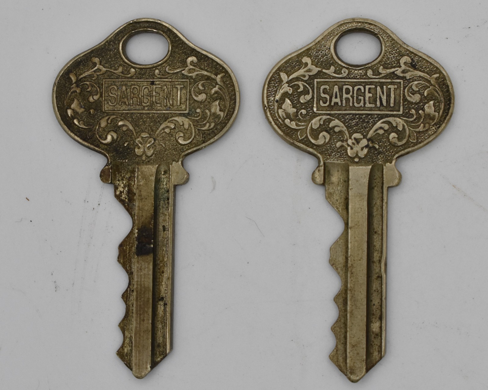 2 Vintage Sargent & Co Brass Keys R93876 - Matching Pair