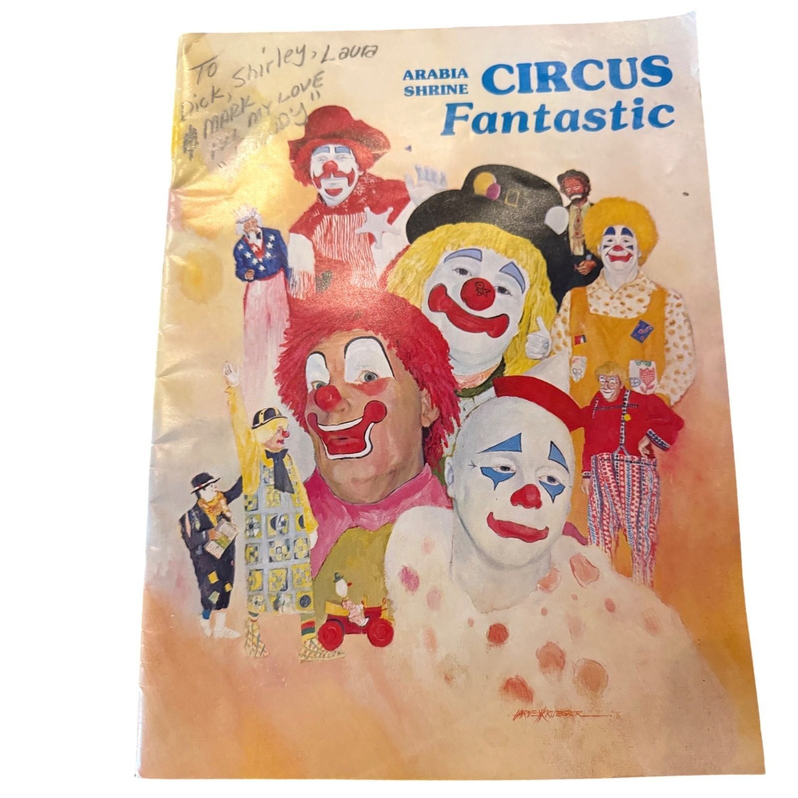 Vintage Signed Autographed Clown Art Print Uncle Sam Howdy Memorabilia