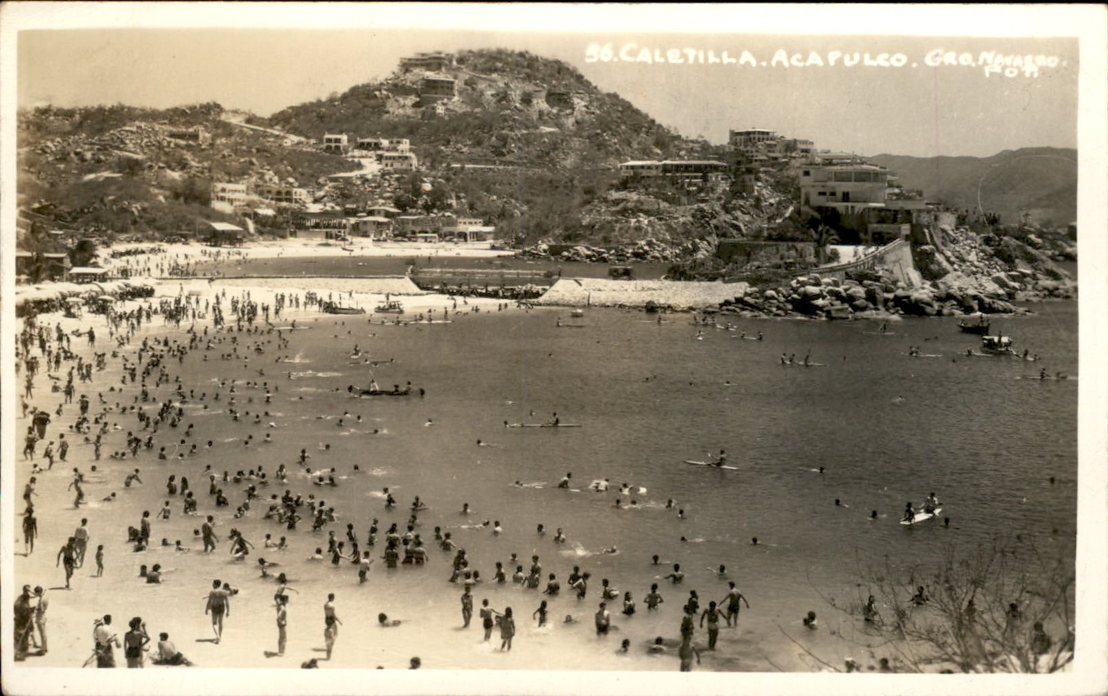 Acapulco Beach Scene Caletilla c1940s Real Photo Vintage Postcard