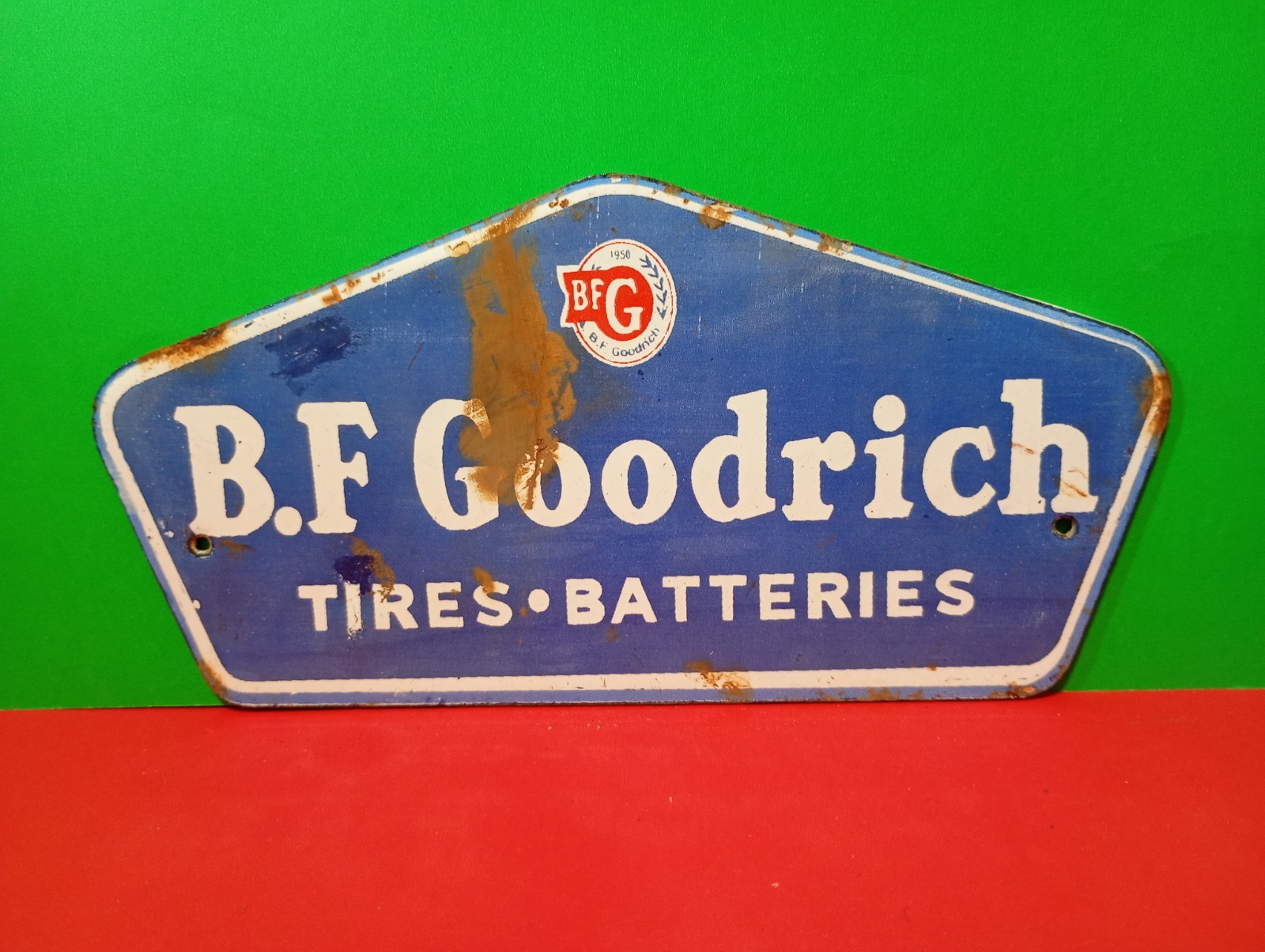 Vintage B.F Goodrich Tires Batteries Porcelain Enamel Sign 7\