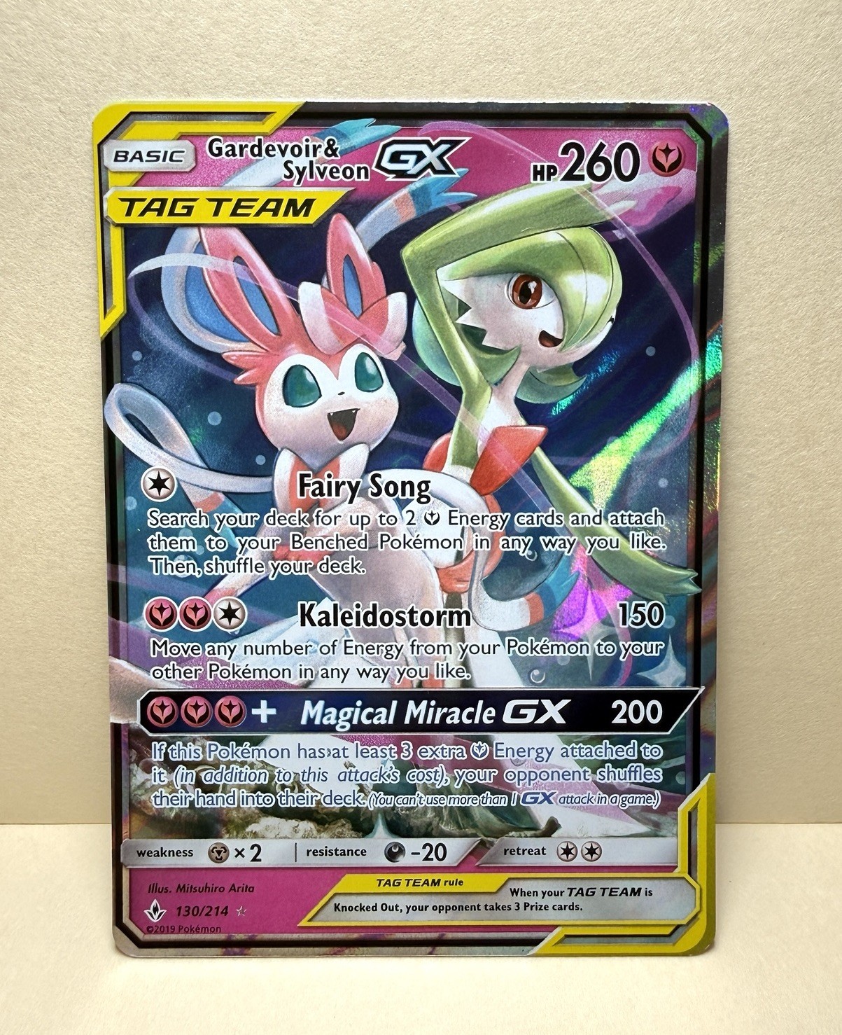 Gardevoir Sylveon GX #130/214 Tag Team Unbroken Bonds NM 2019 Pokemon Sun & Moon