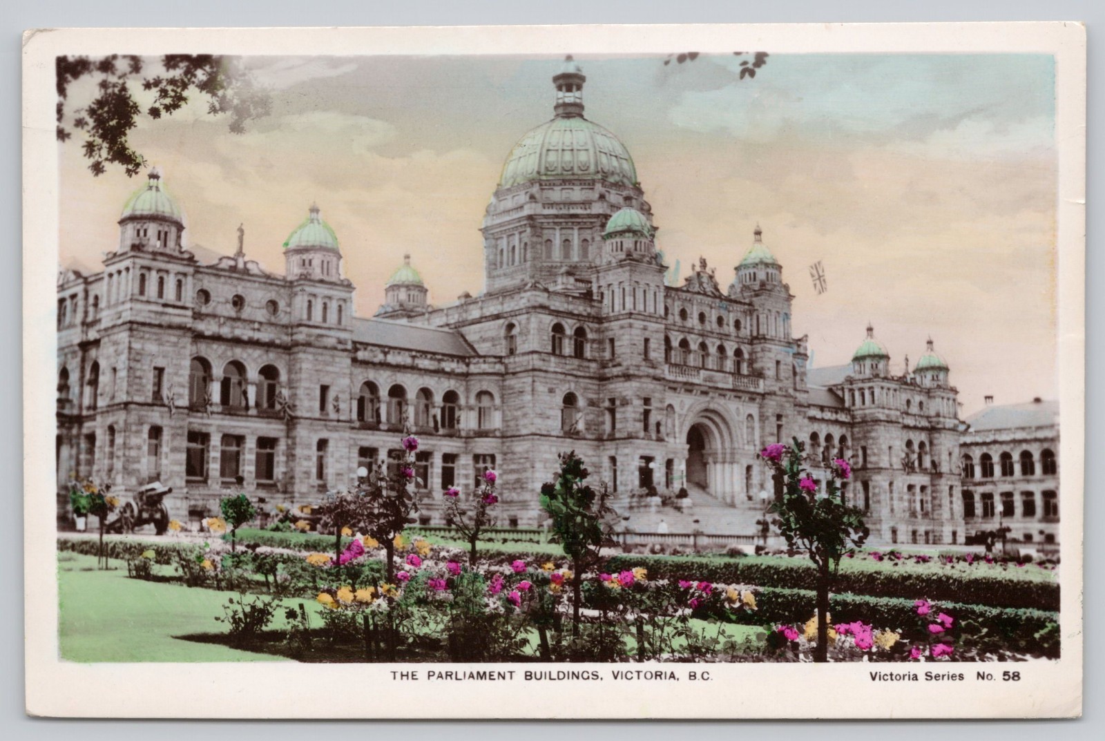 Victoria British Columbia Parliament Buildings Hand Colored RPPC Postcard
