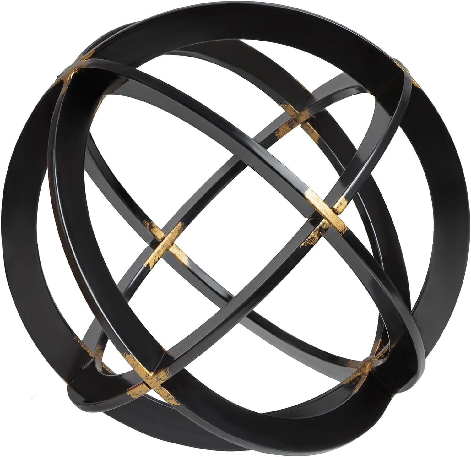 Metal Decorative Sphere for Home Decor - Black & Gold, Hand Painted, Modern