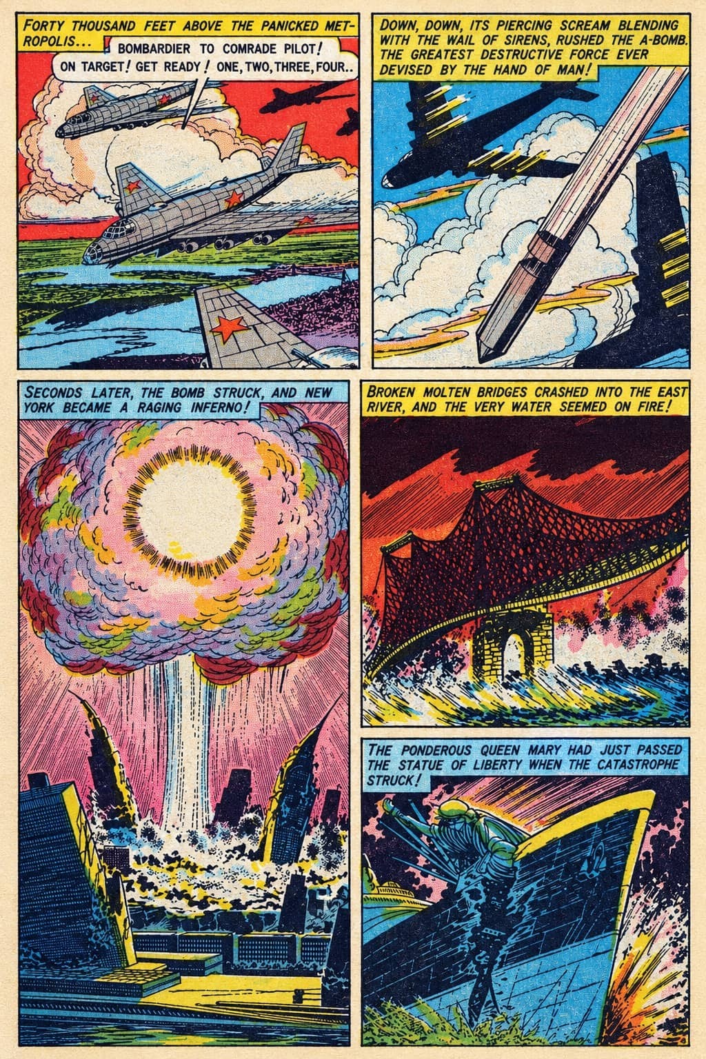 Vintage Comic Style A-Bomb Attack Poster 1960s 24x36” Premium Matte💎