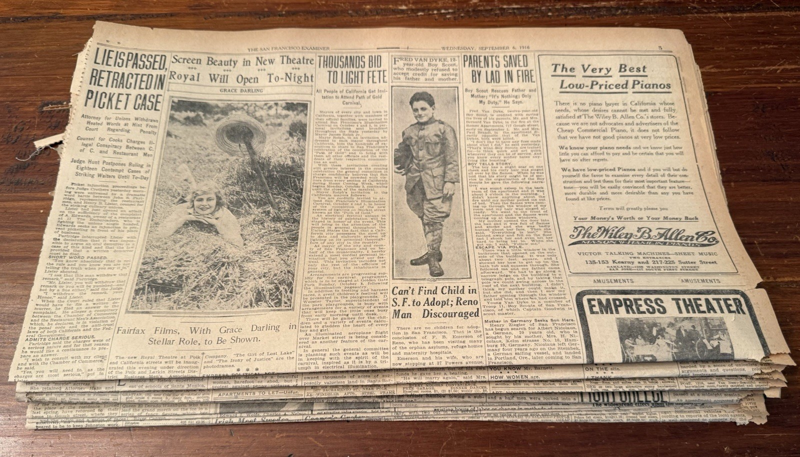 10 Antique Newspaper pages 1916 MYSTERY Ephemera Paper Art lot JUNK JOURNAL