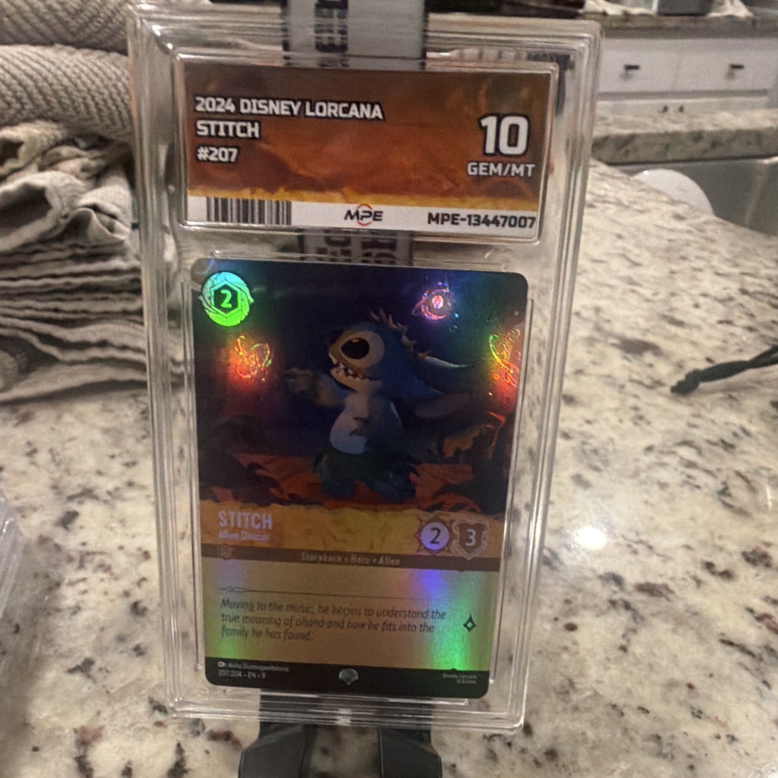 Disney Lorcana Fabled Stitch Alien Dancer Epic Foil Card #207/204 Graded 10