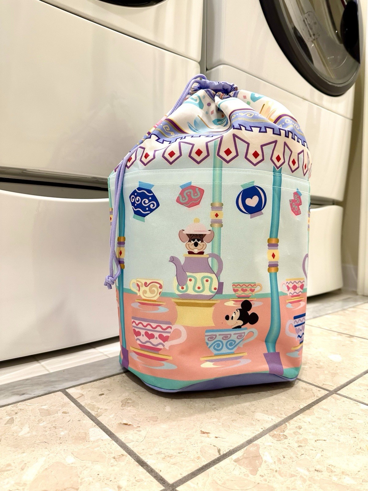 Tokyo Disneyland Mickey Minnie Tea Party Laundry Bag Drawstring Storage Japan