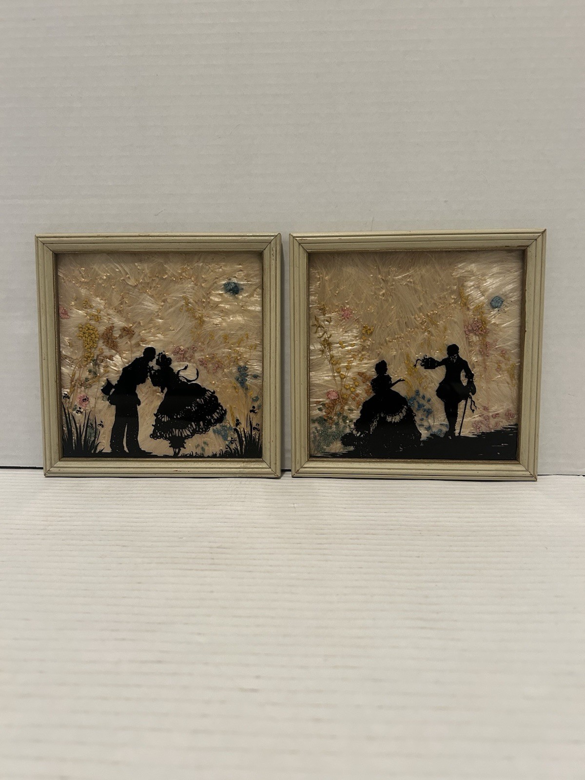 Vintage 1930’s Fisher Milkweed Hand Painted Reverse Silhouette Artwork Set Of 2