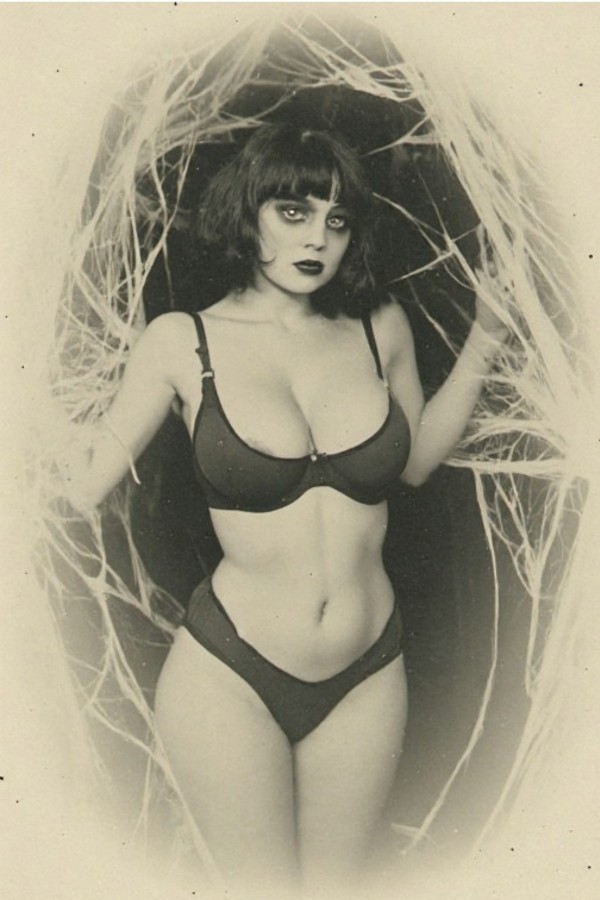 Goth Lingerie Woman Spider Web Risque Pin-Up Glamour 4x6 Photo