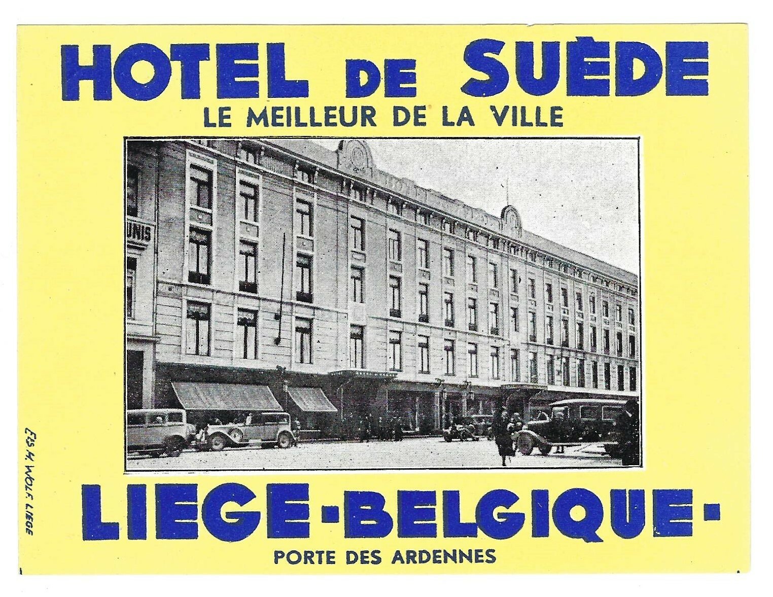 LIEGE BELGIUM HOTEL DE SUEDE VINTAGE LUGGAGE LABEL GREAT CONDITION