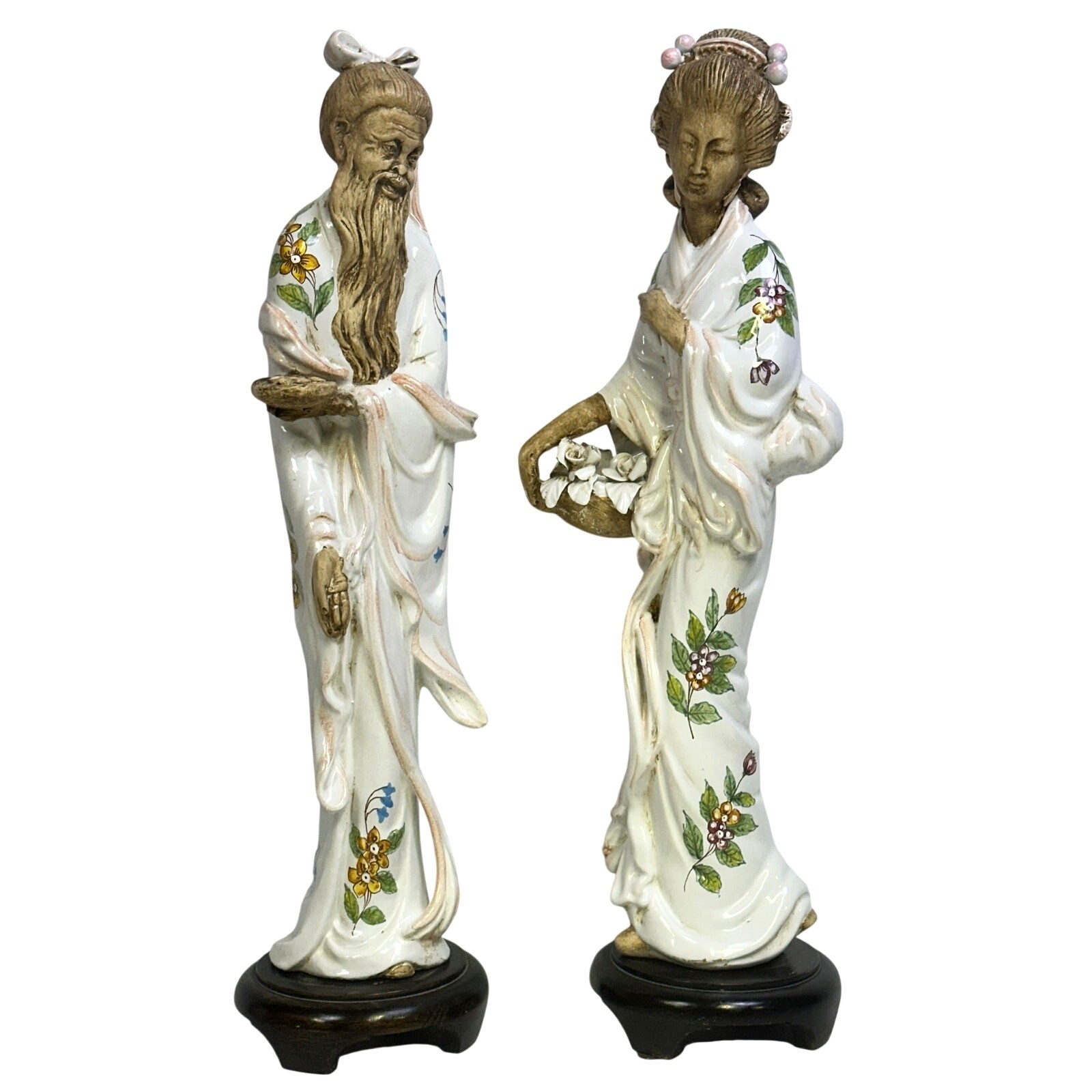 Ugo Zaccagnini Style Porcelain Chinese Man and Woman 22.5\