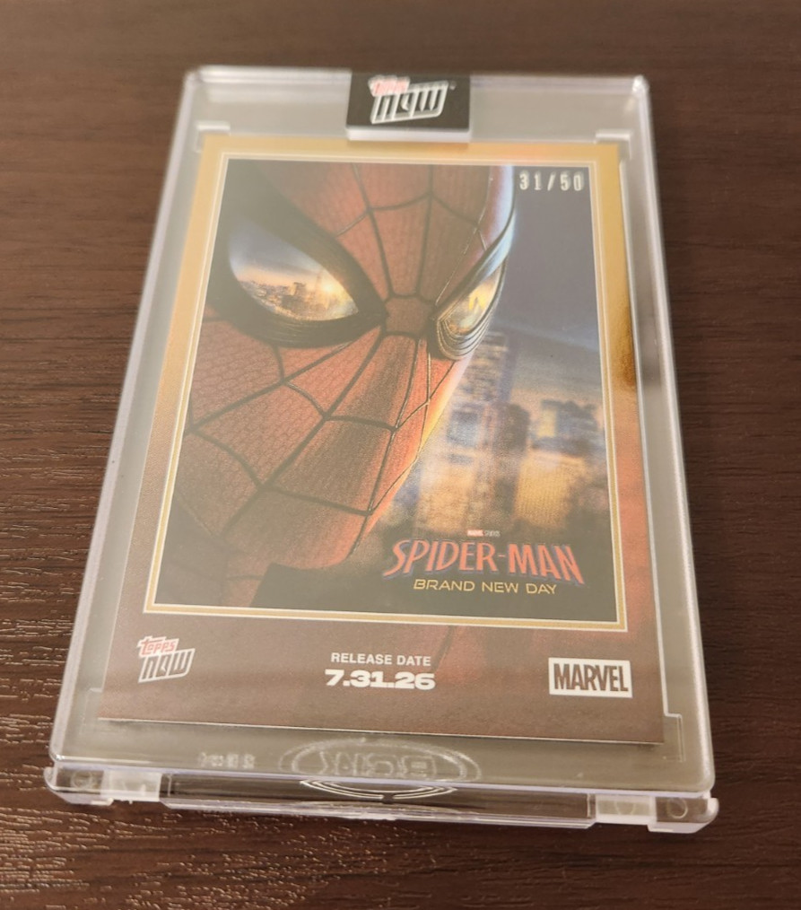 2026 Topps Now Marvel Spiderman: Brand New Day Gold Foil Parallel #31/50 Encased